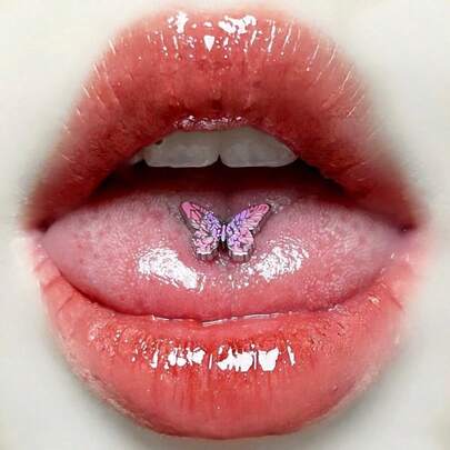 Piercing de lengua de acero de titanio con diseño de mariposa, adecuado para beber