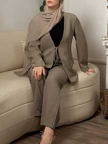 Livesso 1 Set Women V-Neck Blazer & Pants Suit Business Attire - Khaki - View 7