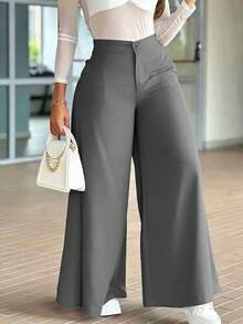 Pantalones anchos y sueltos de pierna ancha tipo maxi para mujer, para primavera - Gris - Ver 4