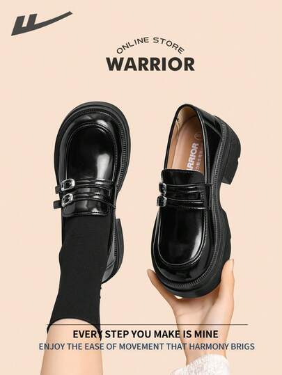  Warrior Ladies' Small Leather Shoes Casual And Fashionable With Thick Soles That Increase Comfort Versatile And Retro British Style Loafers Applicable Throughout The Year Wear-Resisting All-Day Wear