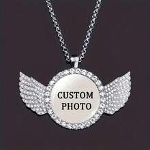 1 Personalized Angel Wing Photo Pendant Necklace - Hip-Hop Rock Style, Zinc Alloy Inlay, Unique Punk Glass Dome Design, Suitable For Both Men And Women - Perfect Gift For Halloween And Valentine's Day - 彩色 - 查看 7