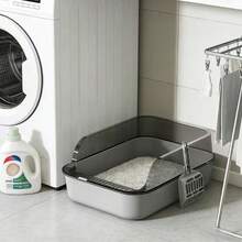 Large Semi-Enclosed Cat Litter Box, Open Top  With High Sides Anti-Splash Design, Double-Layer Detachable Structure For Easy Cleaning, Wide Filter Step To Reduce Litter Tracking, Includes Free Scoop, Practical Indoor & Outdoor Cat Toilet - L - View 8