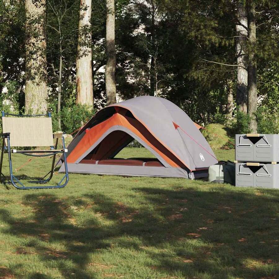 vidaXL 1-Personen Campingzelt In Grau Und Orange, Wasserdicht - A - Übersicht 1