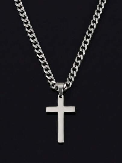 1pc Men's Stainless Steel NK Cross Pendant Necklace - Minimalist Design For Casual & Formal Wear, Durable Gift For Dad, Husband, Boyfriend - Birthday, Father's Day, Anniversary - Suitable For All Seasons, Hip-Hop Style Accessory, Polished Finish