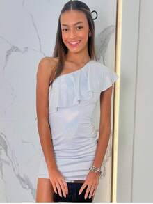 VESTIDO BABADO METALIZADO - Branco - Visão 1