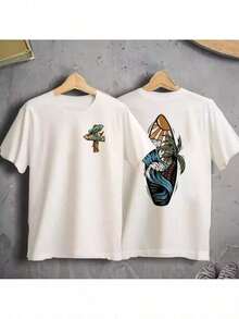 Camiseta Algodão Juvenil e Infantil Praia Prancha Surf Unissex Verão - Branco - Visão 1