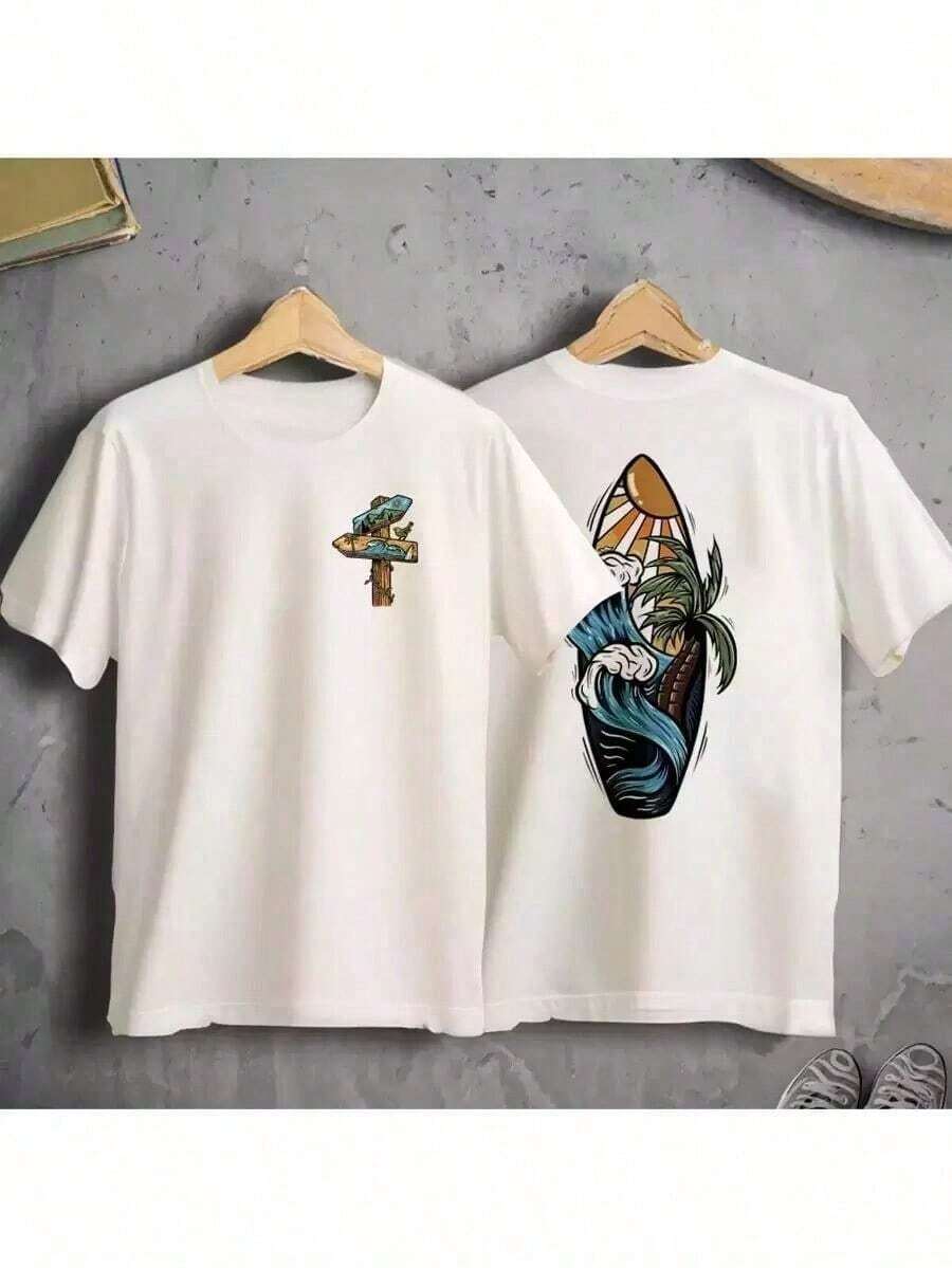 Camiseta Algodão Juvenil e Infantil Praia Prancha Surf Unissex Verão - Branco - Visão 1
