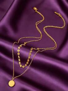 MONALLY 1件18K镀金奢华时尚金色几何圆形双层项链，优雅不锈钢首饰，女士夏季假日旅行海滩派对礼物 - 雙層項鍊 - 查看 3