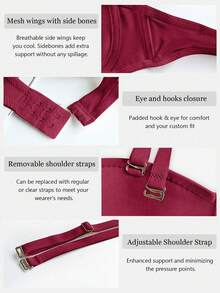 Women's Elegant Silky Strapless Padded Bra, Solid Color, Removable Straps, Suitable For Formal Occasions - Red - View 8