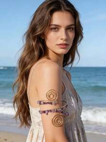 imoli 1件时尚几何金属螺旋对称手工缠绕宝石臂链手链，珠宝礼品，适合女性海滩度假 - 25252-1-G-EP - 查看 2