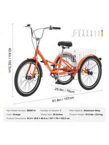 Folding Adult Tricycle, 26-Inch 7-Speed Adult Folding Trikes, Carbon Steel 3 Wheel Cruiser Bike With Basket & Adjustable Seat, Shopping Picnic Foldable Tricycles For Women, Men, Seniors (Pink) - 橘色 - 查看 7