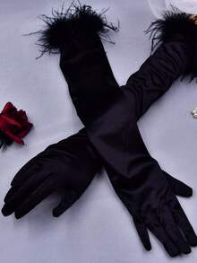 1 Pair Satin Bridal Long Gloves Bridal Gloves Wedding Long Elbow Length Finger Wedding Accessories Silk Gloves - Multicolor - View 10