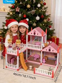DIY Villa Dollhouse Playset: Assembled Castle With Terraces, Furniture & Accessories - Educational Puzzle Kit For Imaginative Play & Early Development, Perfect Children's Day Best Gift For Boys & Girls - 粉色 - 查看 1