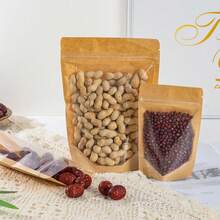 10pcs Brown Kraft Paper Bags, Front Transparent Zipper Design, Reusable Sealed Bags Suitable For Nuts, Coffee, Tea, Candy, Food Storage Packaging, Kitchen Accessories, Kitchen Essentials, Food Storage Organization, Kitchen Storage - Brown - View 5