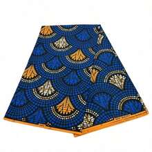 1/3/6 Yardas de Tela Estampada Africana Wax, Tela Ankara, Adecuada para Vestidos de Fiesta - Patrón azul y naranja - Ver 9