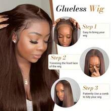 5*5 Wear And Go Chocolate Brown Long 8-34 Inch Wig Human Frontal Hair 13x4 HD Lace Front Wigs 200% Density Brazilian Virgin Pre Cut Lace Human Frontal Hair Straight Wig Pre Plucked With Baby Hair Blended Hair For Women Daily Party Christmas Use - Brown - View 6