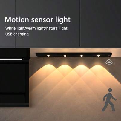1pc Cabinet Lighting, Indoor Motion Sensor Light, Wardrobe Light, Cat Eye Mountain Light, 3 Different Lighting Colors, Dimmable, USB Rechargeable, Suitable For Bedroom, Living Room, Kitchen And Cabinet