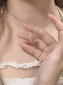 1 chiếc vòng cổ Peach Galaxy với mặt dây chuyền hình trái tim pha lê, kiểu dáng choker đa năng. - Trái tim hồng - Xem 1