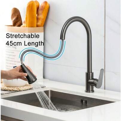 Küchenarmatur mit ausziehbarer Brause, 360° schwenkbare Küchenspüle Mischbatterie, Küchenarmatur mit 3 Strahlarten, Küchenarmatur, gebürsteter Edelstahl Küchenarmatur
