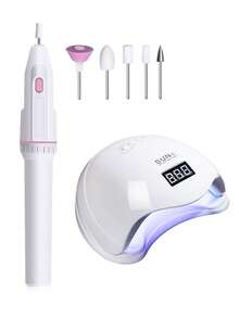 五合一UV美甲灯，快速干甲胶固化灯，电动美甲钻，迷你磨甲器（含5个钻头、6个磨头和6个砂圈），美甲笔卸甲器，亚克力凝胶美甲钻，美甲抛光机，美甲刀，适合家庭或美甲沙龙使用 - 白色 - 查看 10