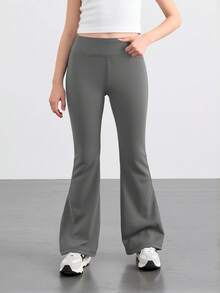 Tween Girls' Casual Sports Style Leggings, Skin-Friendly Soft Material, Suitable For Stretching Exercises, Flared Pants, Sports 3/4 Pants For Various Activities - Grey - View 5