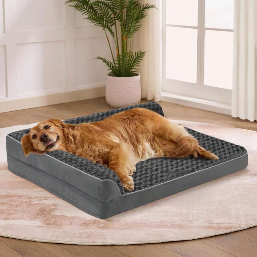 Orthopedic Large Dog Bed For Large Dogs - Thick Memory Foam Sofa With Washable Cover & Non-Slip Bottom, Supports Up To 45kg / 99lbs, Available In Multiple Sizes & 2 Colors - Dark Grey - View 1