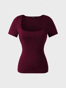 Casual Elegant Short Sleeve Crew Neck Top, Suitable For Daily Wear, Commuting, Going Out, Spring/Summer - Plum Color - View 6