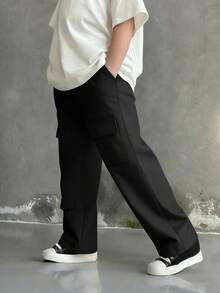 1pc Young BoyFashionable Multi-Pocket Design Outdoor Casual Versatile Straight Leg Cargo Pants - Black - View 4