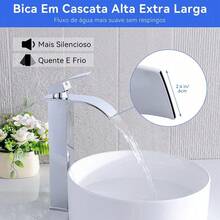 Torneira Cascata Monocomando Banheiro Cromada Prata Em Aço Inoxidável 304 – Design Moderno Água Quente E Fria Corpo Alto Para  De Apoio Winda - prata - Visão 4