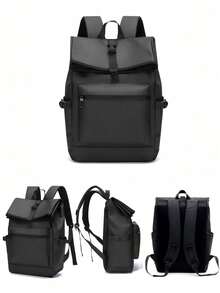 New Black Waterproof Flap Cover Backpack For Men, Business Travel Commute Office Laptop Bag, Leisure Outdoor Fitness Bookbag, Middle School Student Gift Bag School Bags Large Capacity Bag Travel Bags Office Bag Waterproof Backpack Laptop Case - Black - View 1