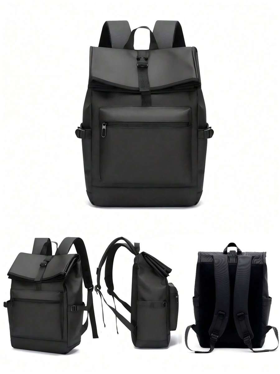 New Black Waterproof Flap Cover Backpack For Men, Business Travel Commute Office Laptop Bag, Leisure Outdoor Fitness Bookbag, Middle School Student Gift Bag School Bags Large Capacity Bag Travel Bags Office Bag Waterproof Backpack Laptop Case - Black - View 1