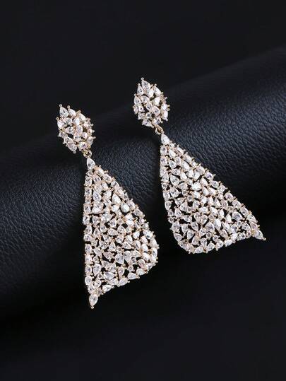 1 Pair Luxurious Jewelry Style Long Dangling Earrings With Cubic Zirconia, Women's Fashion Earrings For Formal Dresses, Birthday & Holiday Gift