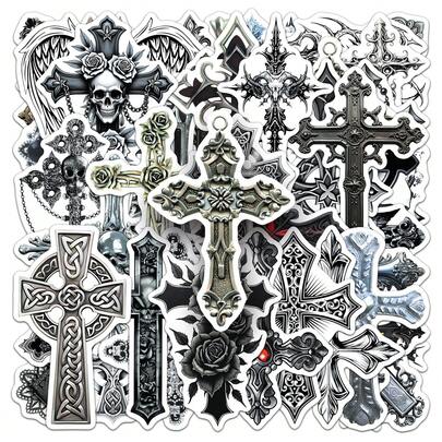 50PCS Goth Stickers Dark Goth Stickers Cross Stickers Gothic Stickers Vintage Stickers Cool Stickers Cross Decor For Water Bottle, Hydroflask, Guitar, Luggage, Phone, Case, Laptop, Skateboard, Gift