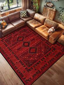 1pc Vintage Style Rug, Distressed Red Bohemian Traditional Polyester Rectangular Easy Care Washable Area Carpet, Suitable For Living Room, Hallway, Bedside, Sitting Room, Bedroom, Office, Kitchen, Farmhouse Home Decor - Multicolor - View 6