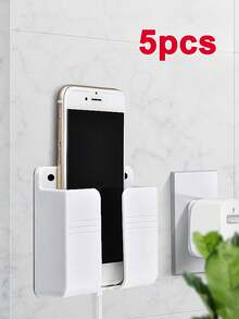 1/2/5pcs No-Drill Wall Mount Phone Holder, Remote Control Organizer, Charging Bedside Shelf - Multicolor - View 7