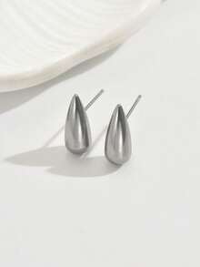 1 Pair Shiny Chili Pepper Teardrop Stainless Steel Stud Earrings, Minimalist & Versatile For Women, Suitable For Holidays And Parties - Silver - View 13