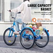 Folding Adult Tricycle, 26-Inch 7-Speed Adult Folding Trikes, Carbon Steel 3 Wheel Cruiser Bike With Basket & Adjustable Seat, Shopping Picnic Foldable Tricycles For Women, Men, Seniors (Pink) - 藍色 - 查看 4