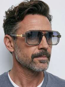 1 Pair Men's Green PC Frame Personalized Double Bridge Gradient Lens Travel Vacation Casual Fashion Fashion Glasses - Translucent Gray - View 1