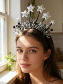 Silver Star & Moon Headband, Suitable For Women's Birthday Party, Wedding, And Cosplay. This Sun And Moon Headband Can Be Given As A Gift To Friends, Girlfriends, Family, Classmates, Etc. - Multicolor - View 13