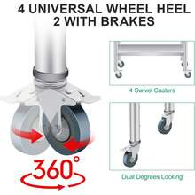 Mesa de Acero Inoxidable con Ruedas y Salpicadera | Mesa de Preparación Comercial con Estante Ajustable | Para Restaurante, Cocina o Uso en Exterior - 48 x 24 pulgadas - Ver 6