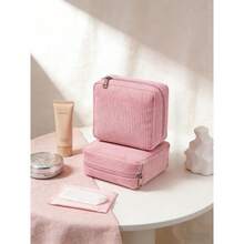 1pc Menstrual Pad Storage Bag, Corduroy Menstrual Pad Storage Bag, Multifunctional Storage Bag, Portable Storage Bag, Makeup Lipstick Bag, Large Capacity Can Accommodate Menstrual Pads, Panty Liners, And Tampons, Study Supplies Storage Bag, Coin Purse, Pencil Case, Girls' Coin Bag, Makeup Storage, Essential For Girls, Good Choice For Going Out Makeup Bag - 1PC-pink - View 10