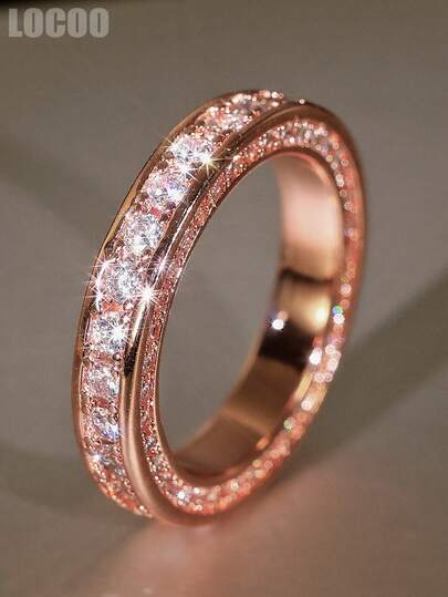 1 PC Romantic Round Cubic Zirconia Ring For Women For Wedding Engagement Anniversary Party Jewelry Valentine's Day Gift