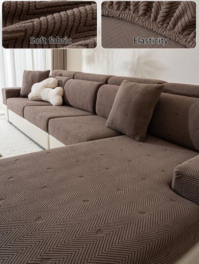 1pc Heart & Geometric Pattern Solid Color Sofa Cover, All Season , Suitable For Living Room & Bedroom, Dustproof Sofa Slipcover 1/2/3/4 Seater, Machine Washable