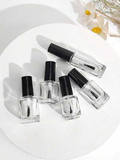 8毫升/15毫升透明指甲油空瓶，带塑料刷的刷头胶水空瓶，长方形刷头空指甲油玻璃瓶，带刷盖的空指甲油瓶，独立香水瓶，可重复使用的独立玻璃瓶 - 黑色盖子，透明圆形玻璃瓶，旅行必备，美甲沙龙和都市美容必备，情人节，婚礼季，纪念品，伴娘礼物，斋月