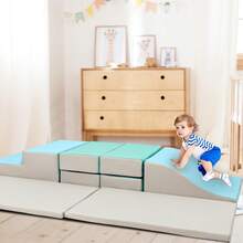 Bloques de escalada de espuma suave de 10 piezas para niños pequeños, juego interior para el bebé rastreando y escalando, gimnasio de actividad de cuero PU para niños de edades 1-3 - Rosa - Ver 3