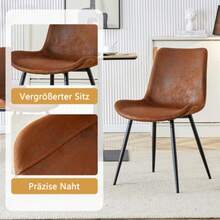 Minimalistic Rundtisch-Set With 1 Tisch And 4 Stühlen.Runder Esstisch Aus MDF Mit 100 Cm Durchmesser In Holzoptik.Combiniert Mit 4 Stühlen Aus Braunem High-Tech-Stoff Und Verbreiterter Sitzfläche. - Redwood - View 5