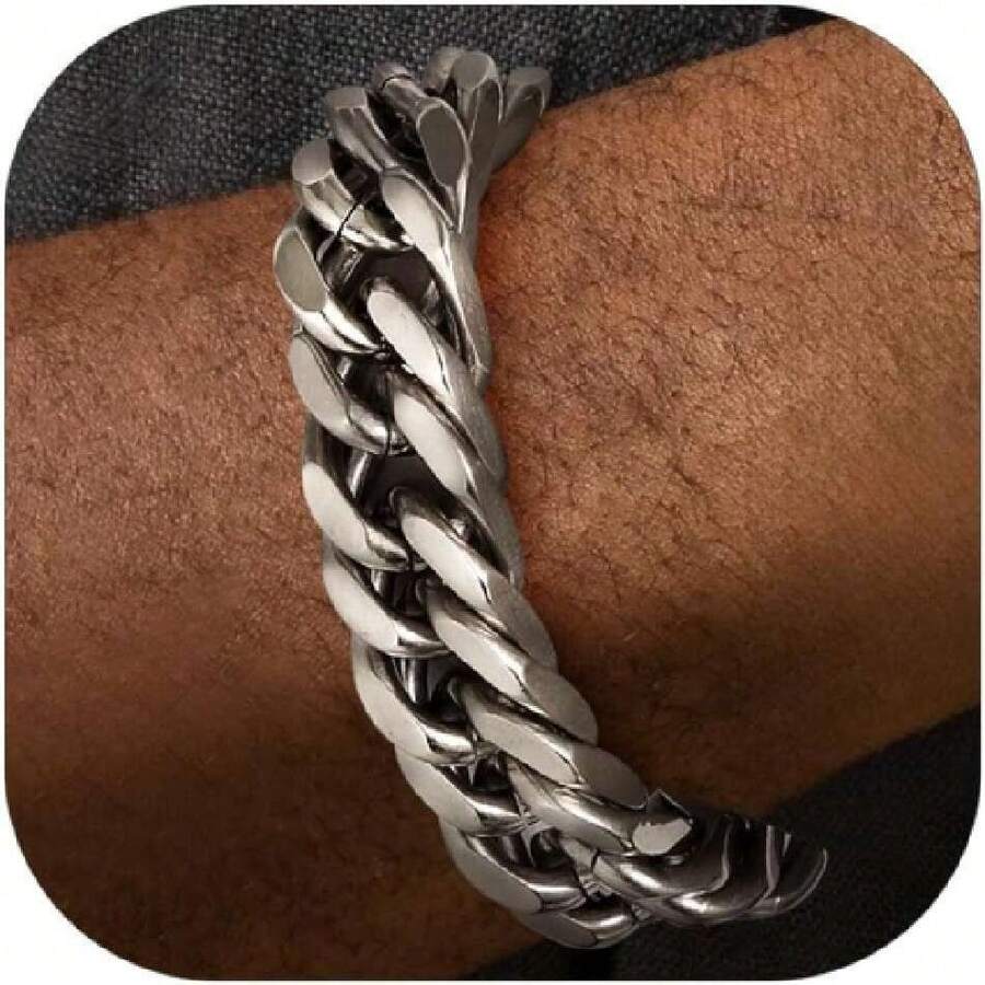 Pulseras Hombre Cubana de Acero Inoxidable Chapada en Oro/Negra/Plateada Esclavas Hip Hop Joyería Regalos de Cumpleaños para Hombres Mujeres 8/12/17mm,41145733 - Champán - Ver 1