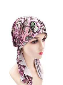 佩斯利印花头巾丝绸软帽缎面软帽 - 彩色 - 查看 1