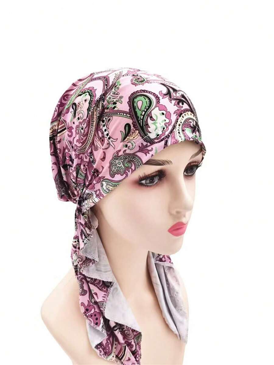 佩斯利印花头巾丝绸软帽缎面软帽 - 彩色 - 查看 1