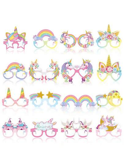 8pcs Rainbow Unicorn Party Decorative Paper Glasses, Suitable For Men, Women, Children, Christening Party, Wedding, Birthday Theme Party, Unicorn Baby Shower, Wedding, Birthday Party Gifts